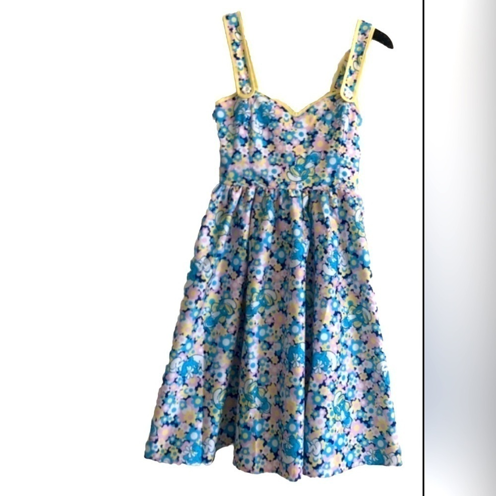Unique Vintage X The Smurfs Smurf Floral Pinafore 50'S Swing Dress Blue.…